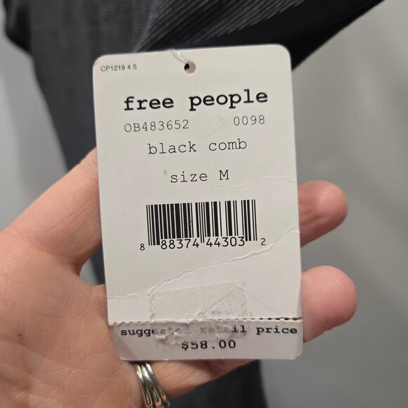 NWT Free People Black Stripe Cap Sleeve Fitted Top Shirt Medium - Picture 4 of 7